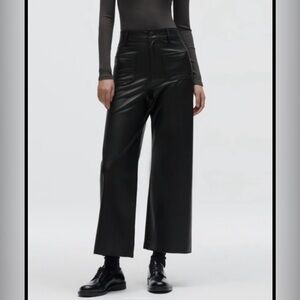 Zara Black Vegan Leather Wide-Leg Pants